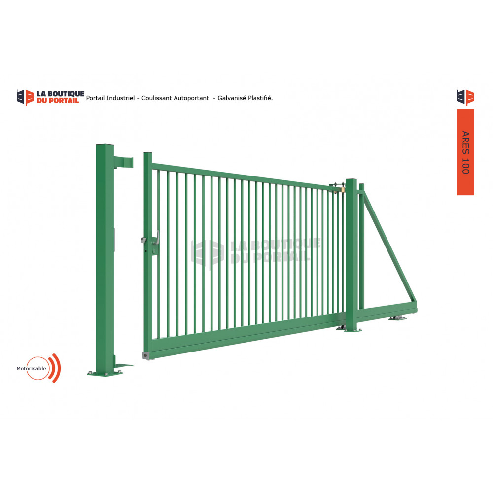 Portail Industriel Coulissant Autoportant Galvanisé Plastifié 3mx2m Manuel Ares100 