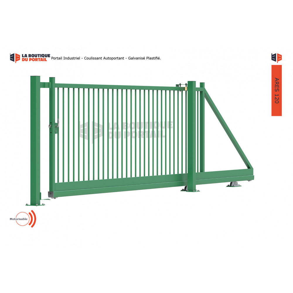 Portail Industriel Coulissant Autoportant Galvanisé Plastifié 4mx2m Manuel Ares120 