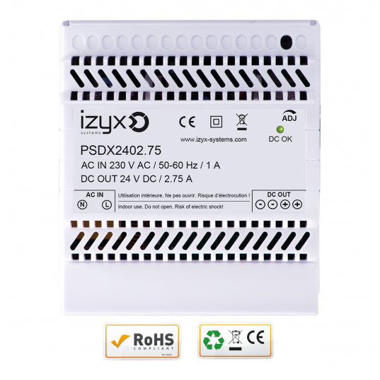 Alimentation rail DIN 5M 230V AC / 27,6V DC (24-28V) / 2,75A