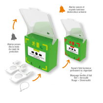Déclen manuel vert 3 cts LED/buz 12/24/48V DC Reset façade+capot,2 clés,scellé