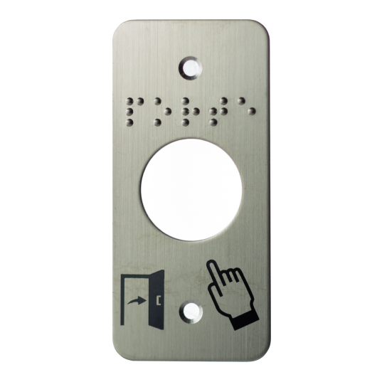 Plaque acier inoxydable 39,5 x 84,5 mm perçage diam. 25 mm braille PORTE + Picto