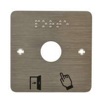 Plaque acier inoxydable 80 x 80 mm perçage diam. 19 mm braille PORTE + Picto