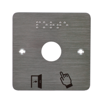 Plaque acier inoxydable 80 x 80 mm perçage diam. 25 mm braille PORTE + Picto