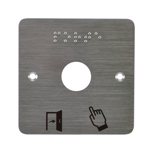 Plaque acier inoxydable 80 x 80 mm perçage diam. 25 mm braille PORTE + Picto