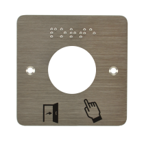 Plaque acier inoxydable 80 x 80 mm perçage diam. 38 mm braille PORTE + Picto