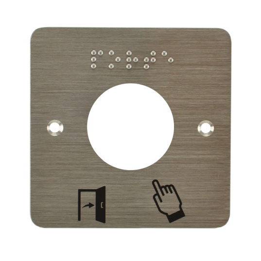 Plaque acier inoxydable 80 x 80 mm perçage diam. 38 mm braille PORTE + Picto